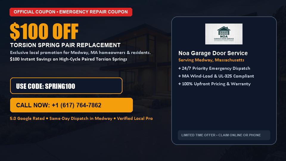 $100 OFF Dual High-Cycle Torsion Spring Replacement in Medway, MA - Noa Garage Door Service