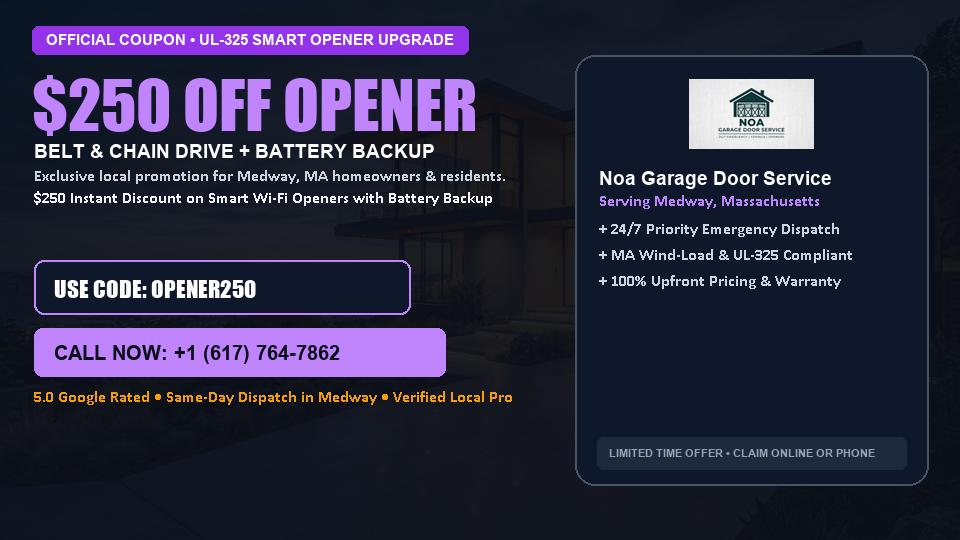 $250 OFF Smart Wi-Fi Garage Door Opener Installation in Medway, MA - Noa Garage Door Service